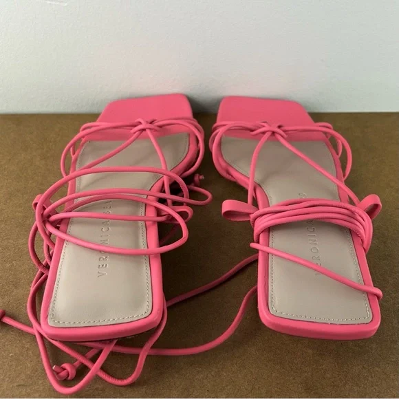 NEW VERONICA BEARD PINK LEATHER STRAPPY SANDALS - Picture 6 of 13